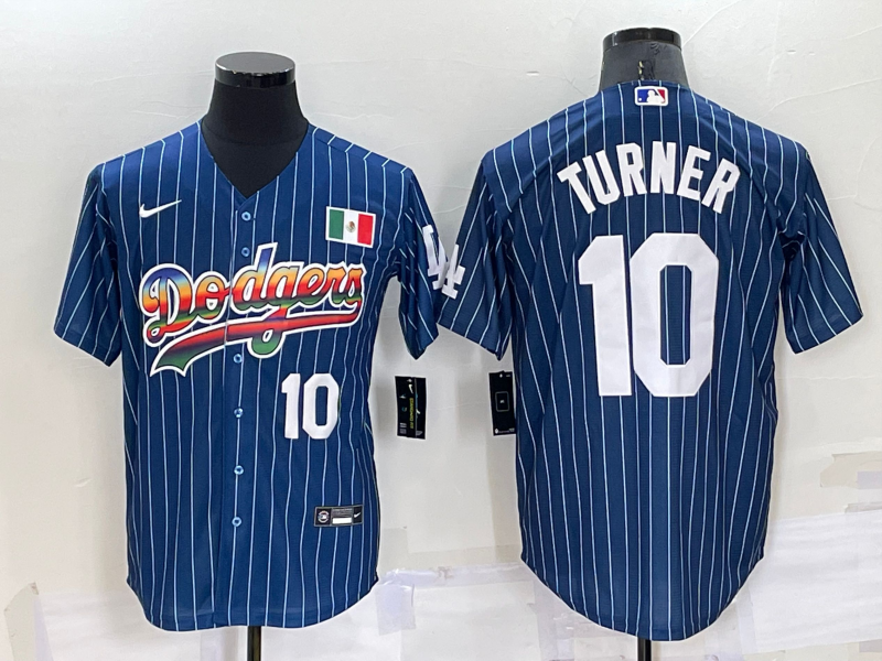 Men's Navy Los Angeles Dodgers #10 Justin Turner Mexico Rainbow Cool Base Stitched Baseball Jersey